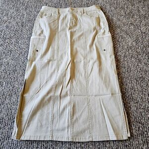 Y2K Traxx Khaki Denim Maxi Double Side Split Skirt Cargo Pockets Sz. 14